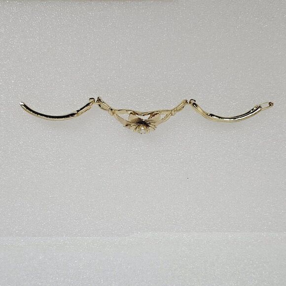 Vintage Faux Pearl Pansy Flower Floral Gold Tone Textured Link Bracelet Size 7 - Picture 6 of 12